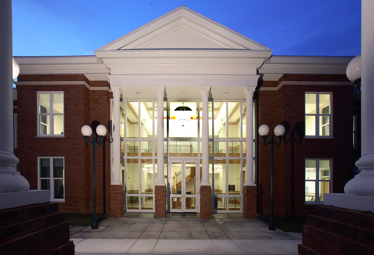 Interior view of a courthouse hallway or office lobby