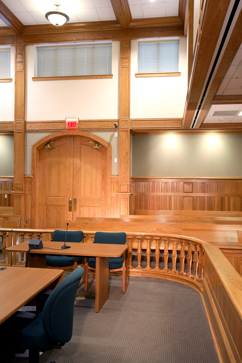 Interior view of a courthouse document filing area or records office